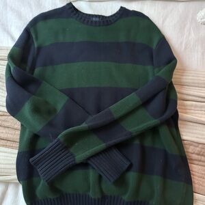 Brandy Melville Green and Black Striped Oversized Sweater
